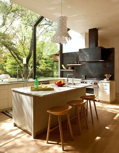 Cove House by Furman   Keil Architects 1980s House, Cove House, Kitchen Island With Seating, Kitchen Island Design, Beautiful Kitchens, Contemporary Kitchen, Dream Home Design, Interior Architecture Design, A Kitchen