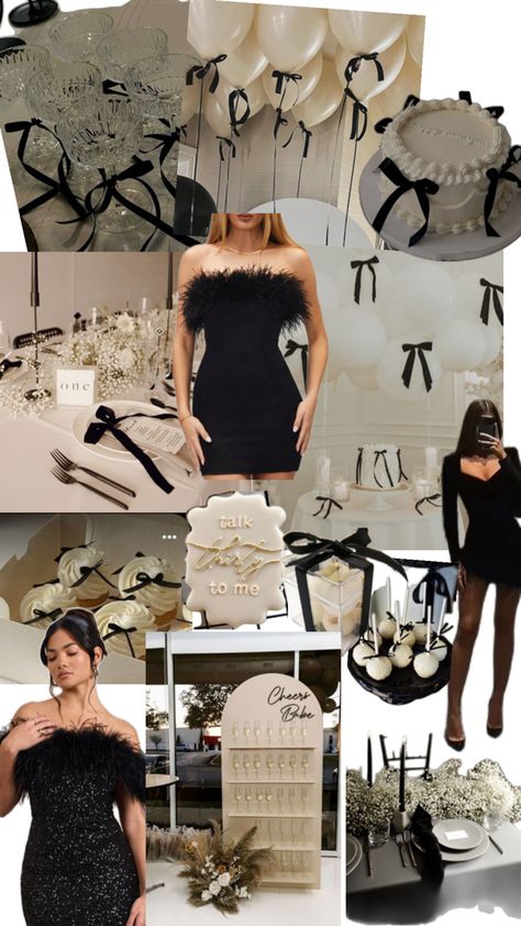 25th Birthday Themes For Women, Tieing Up My 20s, Thirty Five Birthday Ideas, 40th Birthday Party Dress For Women, Monochromatic Birthday Party, Birthday Themes For Women Outfit, Grown Woman Birthday Outfit, Black Dress Code Birthday Party, 35th Birthday Decor