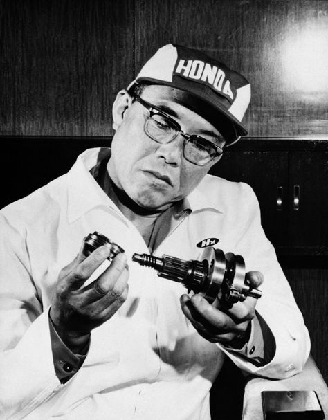 Soichiro Honda, founder of Honda Motor Co. Vintage Honda Motorcycles, Soichiro Honda, Mechanic Tattoo, Hamamatsu, Honda Bikes, Motorcycle Manufacturers, Honda Motors, Japanese American, Honda Cars