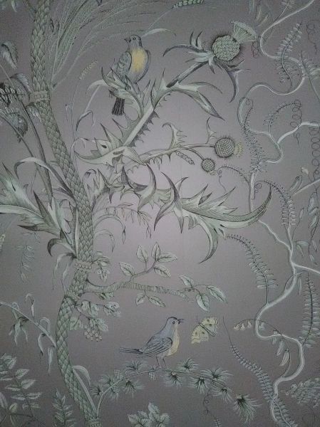 Bird And Thistle, Classic Wallpaper Pattern, Thistle Wallpaper, Seafoam Color, Classic Wallpaper, Texture Paint, Tree Trunks, Faux Finish, Wallpaper Pattern