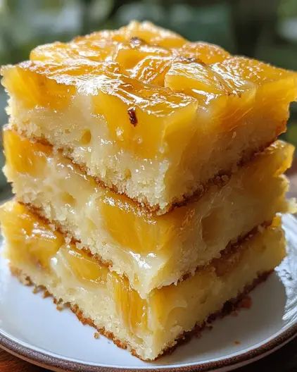 Pineapple Upside-Down Cake Bars - Golden Pineapple Bliss Recipes Using Dried Pineapple, Recipes Using Pineapple Chunks, Hawaiian Desserts Party, Pineapple Desserts Easy, Pineapple Recipes Dessert, Dessert With Pineapple, Recipe With Pineapple Chunks, Pineapple Dessert Easy, Easy Pineapple Upside Down Cake