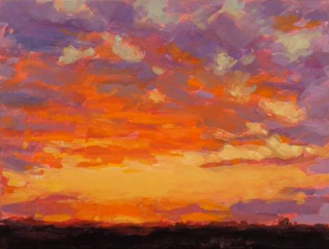 Painted Sunset Clouds, Abstract Sunset Painting Acrylics, How To Paint Sunset Clouds Acrylic, How To Paint Sunset Clouds, Orange Sky Painting, How To Paint A Cloud, Sunrise Acrylic Painting, How To Paint Sunset, How To Paint Clouds Acrylic