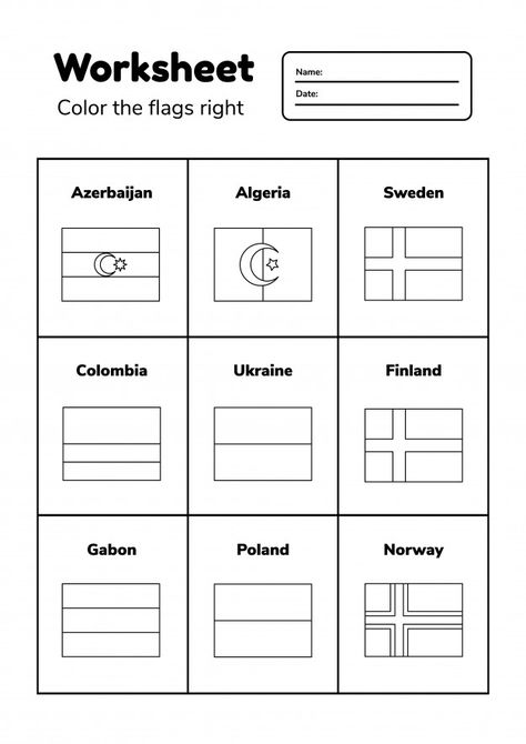 Worksheet on geography for preschool and... | Premium Vector #Freepik #vector #school Finding Nemo Coloring Pages, Nemo Coloring Pages, Flag Of Mexico, Diving Quotes, Honduras Flag, Geography Worksheets, Kindergarten Colors, Kindergarten Coloring Pages, Activities Printable