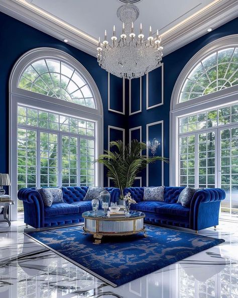 Royal Blue Dining Room, Decorating Small Kitchen, Alien House, Paris Room Decor, Blue Dining Room, Anime Vines, Home Decor Cozy, Luxury Mansion, Small Space Interior Design