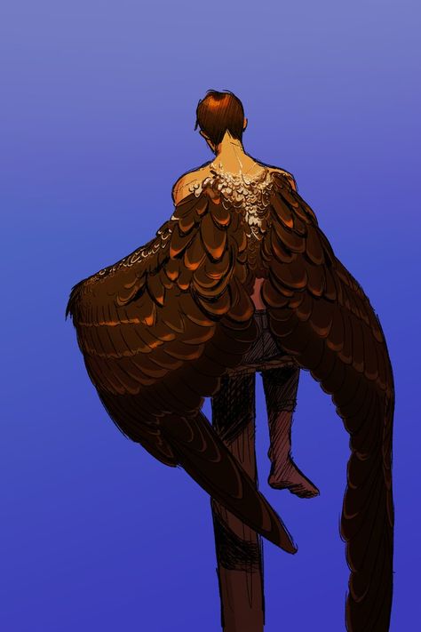 Blue 2 by nebluus Winged Person Art, Bird Person Oc, Wings On People, Bird Human Hybrid, Winged Person, Person With Wings, Winged Humanoid, People With Wings, Winged Human