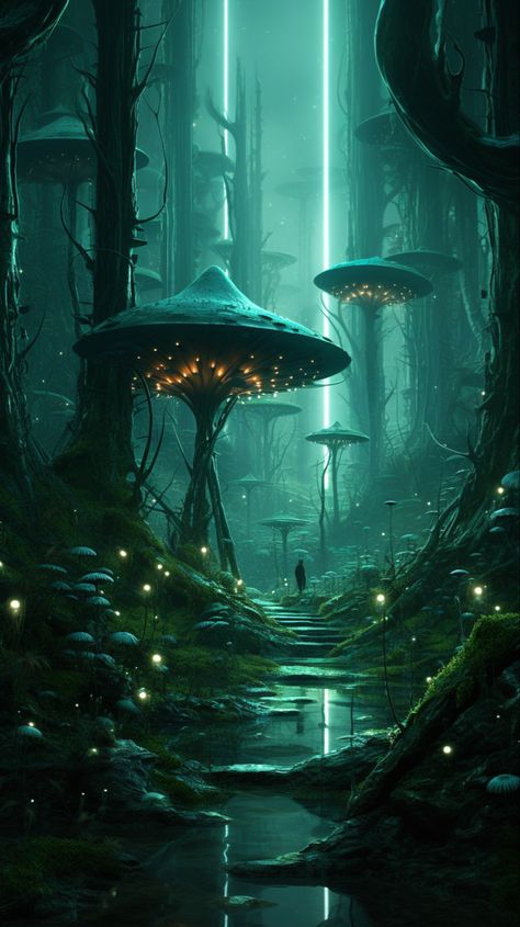 The Whispering Swamp Fantasy Swamp Art, Swampcore Aesthetic, Swamp Mansion, Fantasy Biomes, Swamp Kingdom, Mushroom Druid, Creepy Swamp, Dnd Swamp, Fantasy Swamp