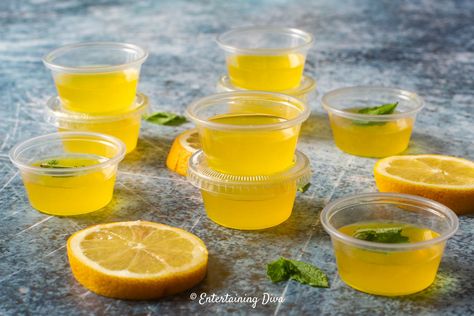 Lemon Drop Jello Shots Recipe Strong Jello Shots Recipe, Lemon Drop Jello Shots, Strawberry Margarita Jello Shots, Easy Jello Shots, Candy Corn Jello Shots, Best Jello Shots, Jello Shots Recipe, Jello Shots Vodka, Halloween Jello Shots