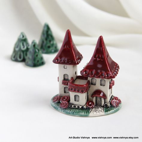 Pottery Fairy Houses Handmade, Ceramic Fairy Houses Handmade, Ceramic Miniatures, Rock Tower, Ceramics Fairy House, Clay Fairy House Jar, Strawberry Fairy, Ceramic Miniature House, Crea Fimo