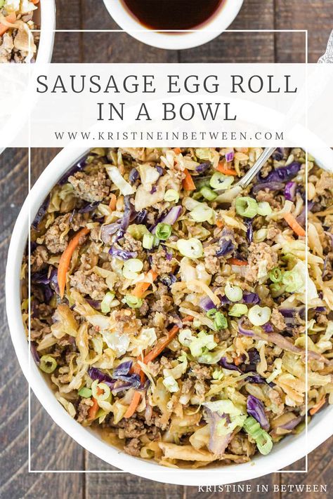 Sausage egg roll in a bowl is a flavorful and convenient one-pan dish that combines the savory goodness of ground sausage with a colorful blend of tricolored coleslaw mix. Seasoned with ginger and garlic, then lightly tossed in low-sodium soy sauce, this simple meal is full of textures and flavors, and it's ready to eat in 20 minutes. Sausage Egg Roll, Ground Sausage Recipes, Clean Eating Soup Recipes, Healthy Coleslaw, Best Lunch Recipes, Pork Egg Rolls, Egg Roll In A Bowl, Cabbage And Sausage, Italian Sausage Recipes