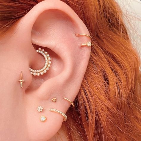 Double Ear Piercing, Stacked Lobe, Double Tragus, Ear Curation, Piercings Jewelry, Double Ear Piercings, Lobe Piercings, Piercing Inspo, Double Helix