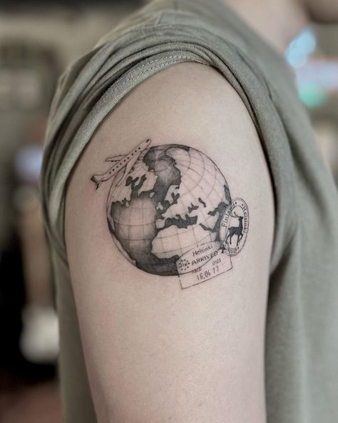 Globe Wedding, Globe Tattoos, Wrist Tattoos For Guys, World Tattoo, Wedding Tattoos, Tattoo Work, Wrist Tattoos, Shoulder Tattoo, Tattoos For Guys