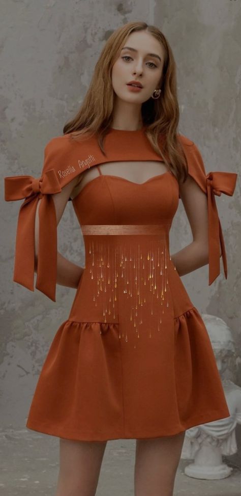 Orange dress. by Rosella Angotti . Orange Dress Formal Short, Orange Graduation Dress, Prom Themes, Orange Party, Dresses Classy, Women Dresses Classy, Drama Funny, Black White Dress, Amber Color