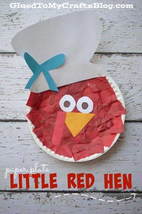 Paper Plate Little Red Hen {Kid Craft} Hen Craft Preschool, Paper Plate Rooster, Paper Plate Hen Craft, Little Red Hen Craft, The Little Red Hen Activities, Little Red Hen Activities, Nursery Rhyme Crafts, Fairy Tale Crafts, Red Crafts