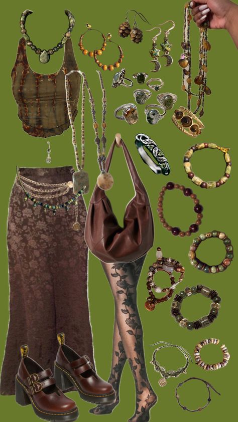 Earthy brown boho outfit green spiritual hippie earthy black girl outfit look Earthbound Outfits Style, Down To Earth Fashion, Witchy Earthy Aesthetic, Brown Boho Outfit, Earthy Fairy Aesthetic, Earthy Witch Aesthetic, Earthy Girl Outfits, Earthy Clothing Style, Earthy Baddie