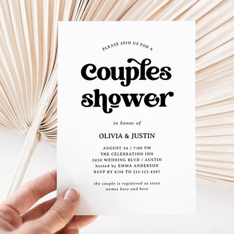 $2.77 | Boho and Retro Black and White | Couples Shower #trendy, boho, retro, simple, modern, couples shower, black and white, stylish, chic, typography Bride And Groom Shower Invitations, Boho Couple Shower Ideas, Casual Wedding Shower Ideas, Coed Wedding Shower Themes, Coed Wedding Shower Ideas, Couples Bridal Shower Ideas Themes, Coed Bridal Shower Ideas, Wedding Shower Ideas Themed, Couples Baby Shower Themes