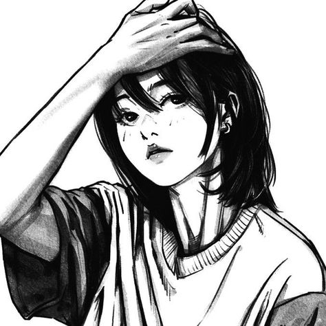 A Drawing Of A Girl, Masc Girl, Drawing Of A Girl, Darwin's Game, Comic Style, Anime Monochrome, Cool Sketches, Foto Ideas Instagram, Dreamy Art