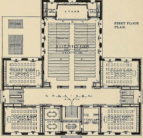 Image from page 297 of "American school building standards" (1910) | Flickr - Photo Sharing! Old School Floor Plans, Victorian School Building, School Floor Plan, School Floor, School Buildings, Victorian House Plans, Theater Design, American High School, Vintage House Plans