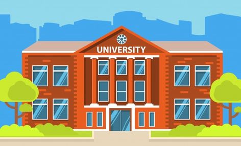 City university building. | Premium Vector #Freepik #vector #tree #school #city #house University Building, Science Cartoons, Urban Icon, School Hallways, Building Illustration, Cartoon People, Fall Coloring Pages, Blue Sky Background, Sakura Flower