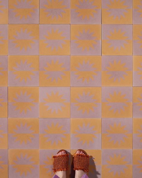 Sunny Melon – Dirty Pink Encaustic Cement Tile - Otto Tiles & Design USA Terrazo Tile, Kitchen Floor Tile Patterns, Polka Dot Bathroom, Vibrant Bathroom, Striped Tile, Porch Tile, Floral Tiles, Encaustic Cement Tile, Glazed Tiles