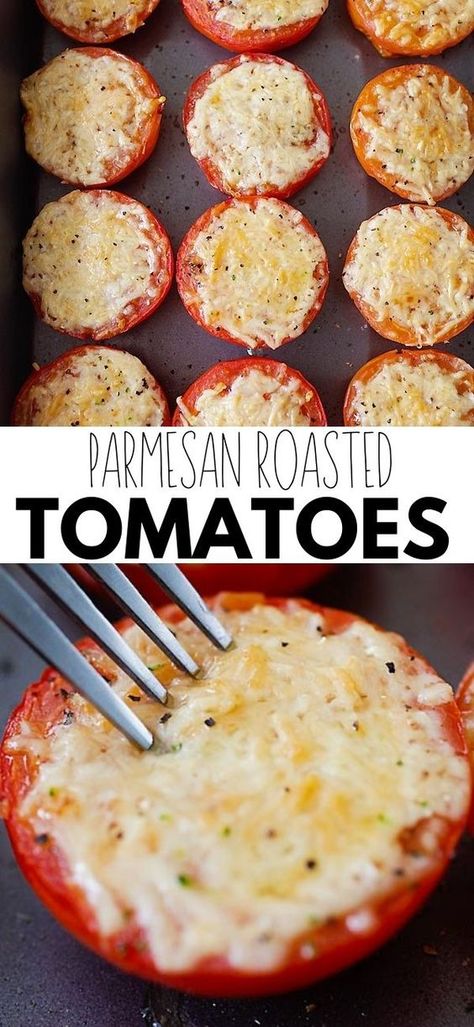 Tomatoes With Parmesan Cheese, Roasted Tomatoes With Cheese, Baked Tomatoes With Mozzarella And Parmesan, Tomatoes In The Oven, Stuffed Roasted Tomatoes, Roasted Red Tomatoes Recipe, Oven Tomatoes Roasted, Broiled Tomatoes Parmesan, Baked Roma Tomatoes