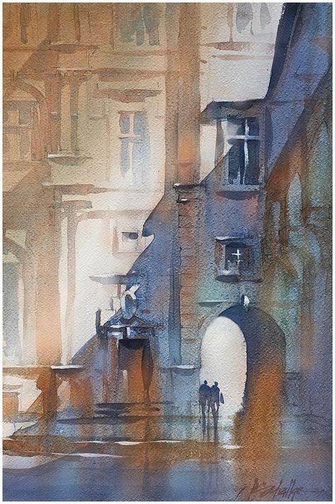 European Watercolor, Schaller Watercolor, Thomas W Schaller, Thomas Schaller, Art Thomas, Watercolor City, Watercolor Architecture, Watercolour Inspiration, Architecture Painting