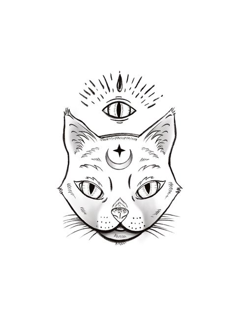 3rd Eye Cat Tattoo, Cat With Third Eye Tattoo, 3 Eyed Cat Drawing, Three Eyed Cat Tattoo, Knee Cap Tattoo, 17 Tattoo, Cat Eye Tattoos, Cap Tattoo, Third Eye Tattoos