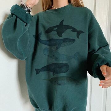 Ocean Aesthetic Outfit, Whale Sweater, Crewneck Aesthetic, Clothes Print, Ocean Aesthetic, Diy Vetement, Whale Print, Mode Casual, Aesthetic Outfit