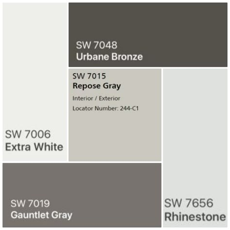 This palette is filled with relaxing and cozy grey tones. These colors are sure to fit into any home giving the space a clean palette to design off of. The white, grey, and bronze tones would work … Black White Gray Brown Color Palette, Urbane Bronze Color Palette, Urban Bronze Color Palette, Urban Bronze Exterior House, Urbane Bronze Coordinating Colors, House Paint Color Schemes, Exterior House Paint Color Schemes, Exterior House Paint Color, Urban Bronze