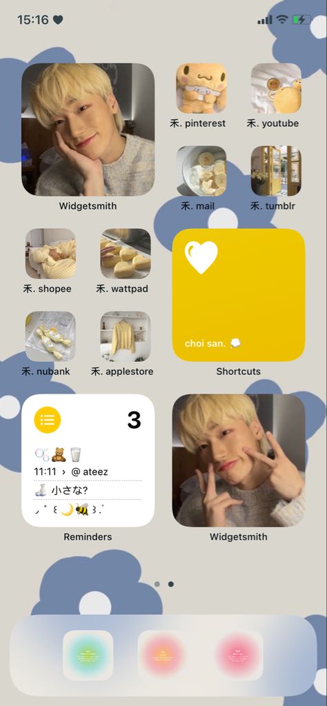 San Yellow Ateez, Ateez Ios Layout, Ateez Iphone Layout, Yellow Iphone Layout, Ateez Yellow Aesthetic, Ateez Phone Theme, Yellow Homescreen Layout, Ateez Homescreen Layout, Ateez Phone Layout