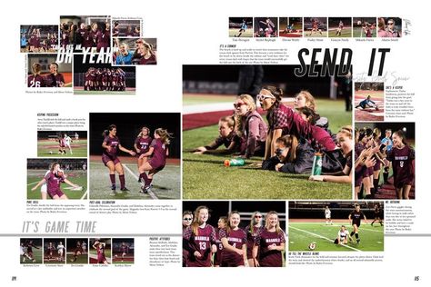 Yearbook Design Layout Creative, Soccer Yearbook, Yearbook Sports Spreads, Senior Yearbook Ideas, Yearbook Design Layout, Yearbook Ad, Impact Report, Yearbook Staff, Yearbook Spreads