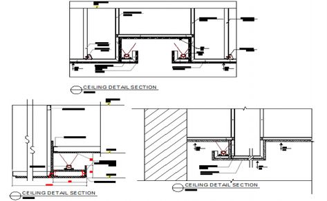 Ceiling detail section dwg file False Ceiling Drawing, Ceiling Section Detail, False Ceiling Section, Gypsum Ceiling Design For Shops, False Ceiling Autocad Drawing, Gypsum Ceiling, Section Drawing, Drawing Block, Dropped Ceiling