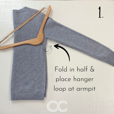 Hang Cardigans On Hangers, Tee Shirt Organizer, Hanging Sweatshirts, How To Fold A Sweater Over A Hanger, How To Hang Sweatshirts, Hanging Cardigans On Hangers, Sweaters In Closet Organizing, Sweater Hanging Hack, Sweater Storage Closet