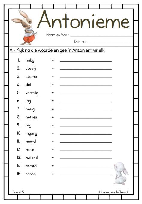 Afrikaans Worksheets Grade 5, Afrikaans Language Grade 4, Graad 4 Afrikaans Werkkaarte, Afrikaans Language Worksheets, Afrikaans Werkkaarte, Afrikaans Worksheets, Mental Maths Worksheets, School Age Activities, Math Patterns