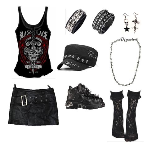 Goth Y2k Aesthetic Outfit, Emo Rockstar Outfit, Gacha Rockstar Outfits, Goth Mcbling Outfits, Metalhead Summer Outfits, Goth Outfits Png, Emo Clothes Png, Y2k Outfit Png, Goth Clothes Png