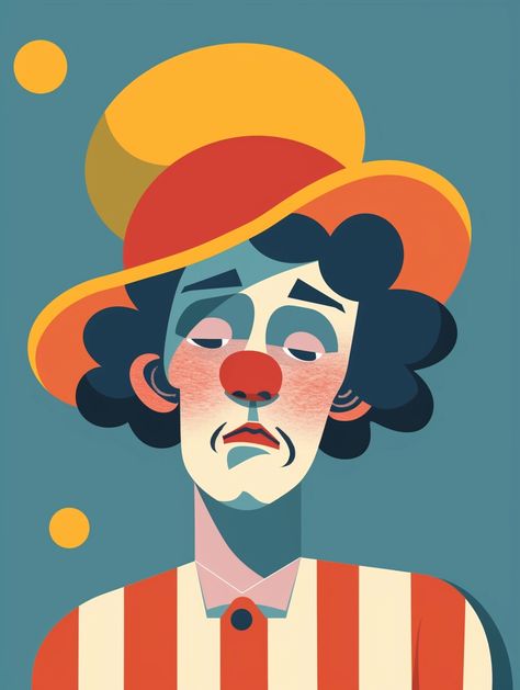 🚀✨Charming Illustrations with Midjourney Prompts: Go to the Link in my Profile🌐🔗 Pro Create, Clown Nose, Charming Illustration, Bunny Tattoos, A Clown, Flat Illustration, Flat Design, My Profile, Circus