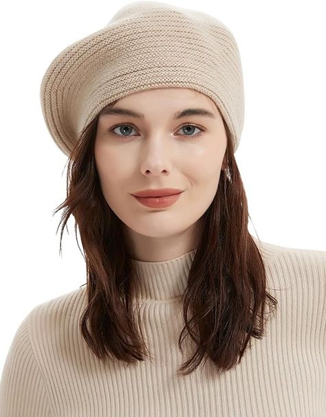 100% Cashmere Knitted Beret Hat for Women, Classic Soft Warm Beanie Cap, Elegant Knit Solid Color Autumn Winter Beret, Ladies Casual Outdoor Hats for Walking Shopping Travelling, Gift Beige F at Amazon Women’s Clothing store Knitted Caps Women Winter, Winter Caps For Women, Winter Beret, Knitted Beret, Outdoor Hats, Beanie Cap, Hat For Women, Beret Hat, Knit Cap