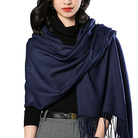 Women's Large Scarf Shawl Wrap- FURTALK Wedding Evening Dress Blanket Scarves In Solid Color Cashmere Feel Bridal Gift (Navy Blue) Mens Cashmere Scarf, Blanket Scarves, Cashmere Pashmina, Warm Blanket, Evening Dresses For Weddings, Womens Winter, Wrap Coat, Large Scarf, Striped Scarves