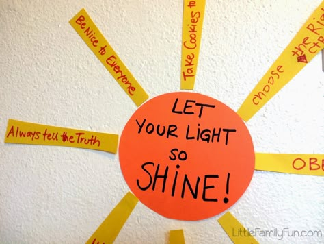 Little Family Fun: FHE: Be a good example Awana Lessons For Sparks, Crafts Ages 3-5, God Is Light Craft, Be The Light Crafts For Kids, This Little Light Of Mine Crafts, Shine Your Light Craft, Shine For Jesus Craft, Kids Church Crafts Easy, This Little Light Of Mine Craft