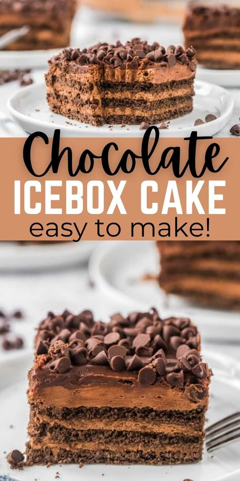 Cream Cheese Ice Box Cake, Chocolate No Bake Cake, Chocolate Icebox Cake Recipes, Chocolate Ice Box Cake Graham Crackers, Chocolate Refrigerator Dessert, No Bake Desserts With Graham Crackers, Ice Box Cake Recipes Pioneer Woman, Chocolate Icebox Dessert, Loaf Pan Birthday Cake