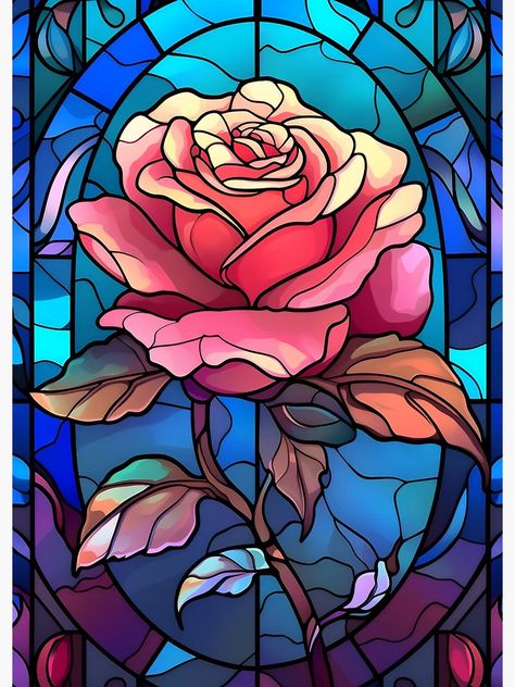 "Stained glass rose" Greeting Card for Sale by TheGanka | Redbubble Stained Glass Art Flower, Rose Stained Glass Pattern, Stained Glass Painting, Graffiti Canvas Art, Stain Glass Window Art, Stained Glass Rose, Magical House, Glass Window Art, Roses Drawing