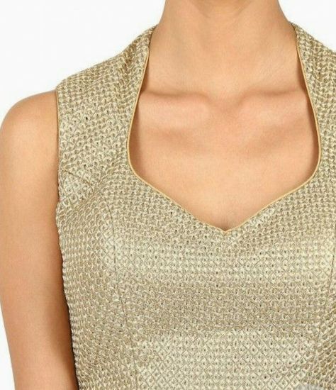 Stand Collar Blouse Indian, Golden Sari, Sari Blouses, Blouse Tutorial, Sleeveless Blouse Saree, Saree Jackets, Golden Saree, Eastern Fashion, Neck Lines