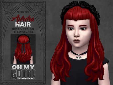 The Sims Resource - Oh My Goth! - Aurora Hair for Kids Hair For Kids, Vampire Hair, Aurora Hair, Vampire Kids, Mod Hair, Goth Kids, Sims 4 Teen, Long Wavy Hair, Sims 4 Clothing