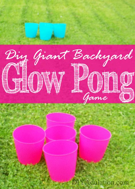 This super fun DIY giant backyard glow pong game is the perfect break for busy families to get outside and have some fun together! Find out how to play now! Outside Party Games, Yard Pong, Giant Backyard, Giant Beer Pong, Backyard Games Diy, Picnic Activities, Diy Yard Games, Outdoor Party Games, Pong Game