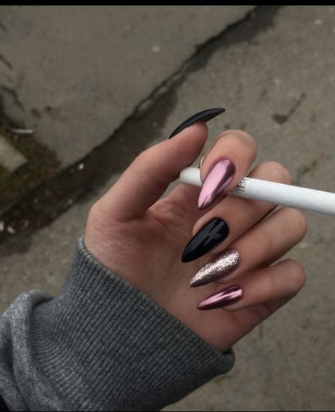 Black Acrylic Nails, Edgy Nails, Pointed Nails, Black Nail, Dream Nails, Fire Nails, Chic Nails, Dope Nails, Short Acrylic Nails