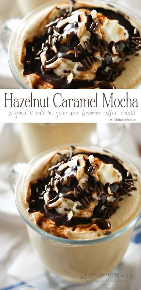 Hazelnut Coffee Recipe, Caramel Hazelnut, Espresso Recipes, Mocha Recipe, Hazelnut Chocolate, Caramel Mocha, Hazelnut Coffee, Mocha Coffee, Mushroom Coffee