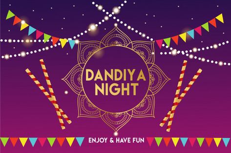 Gujarati dandiya night poster or banner template Premium Vector | Free Vector #Freepik #vector #freebackground #freebanner #freeabstract-background #freeposter Garba Banner Design, Dandiya Night Background, Dandiya Night Poster, Dandiya Background, Navratri Poster, Dandiya Night, Navratri Garba, Woman Dancing, Creative Dates