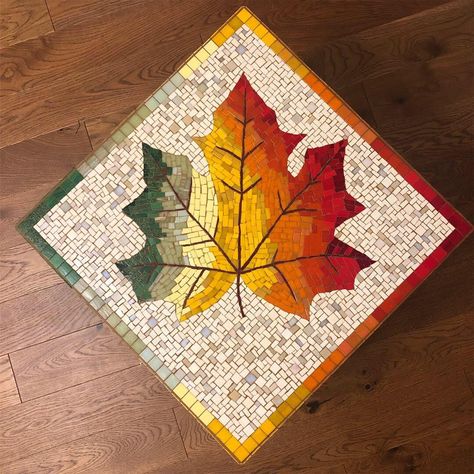 #mosiac #mosiactable #maple #mapleleaf #colors #autumn #table Fall Leaf Mosaic, Wine Cork Art, Mosaic Tile Designs, Mosaic Tile Art, Cork Art, Table Glass, Autumn Table, Mosaic Ideas, Mosaic Table