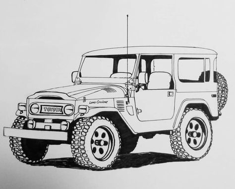 Thar Jeep Sketch, Thar Jeep Drawing, Jeep Drawing, Car Drawing Pencil, Jeep Art, Cb750 Cafe Racer, Land Cruiser 70 Series, Safari Jeep, Classic Jeeps