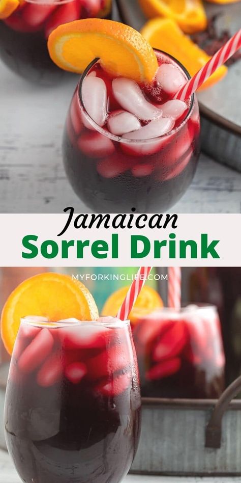 This Jamaican sorrel drink is a herb infused beverage served over ice. Traditionally served during the holidays it's refreshing, easy to make and full of flavor. Sorrel Rum Punch, Sorrel Recipe Jamaican, Jamaican Sorrel Drink Recipe, Sorrel Drink Recipe, Sorrel Recipe, Jamaican Sorrel, Sorrel Drink, Cranberry Lemonade, Caribbean Drinks