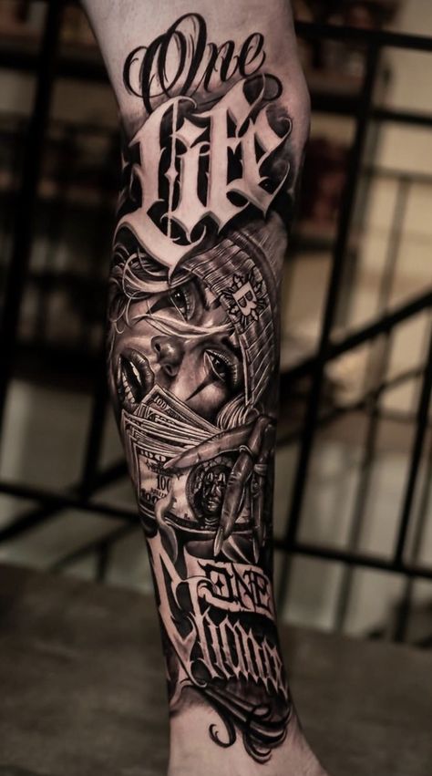 Chicano Style Tattoo Design, Tattoo Chicano Style, Chicano Tattoos Gangsters, Black Men Tattoos, Full Leg Tattoos, Artists Studios, Chicano Style, Chicano Style Tattoo, Cholo Art